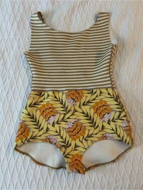 Seea Lido Olive Stripe and Yellow Floral One-Piece Swimsuit.